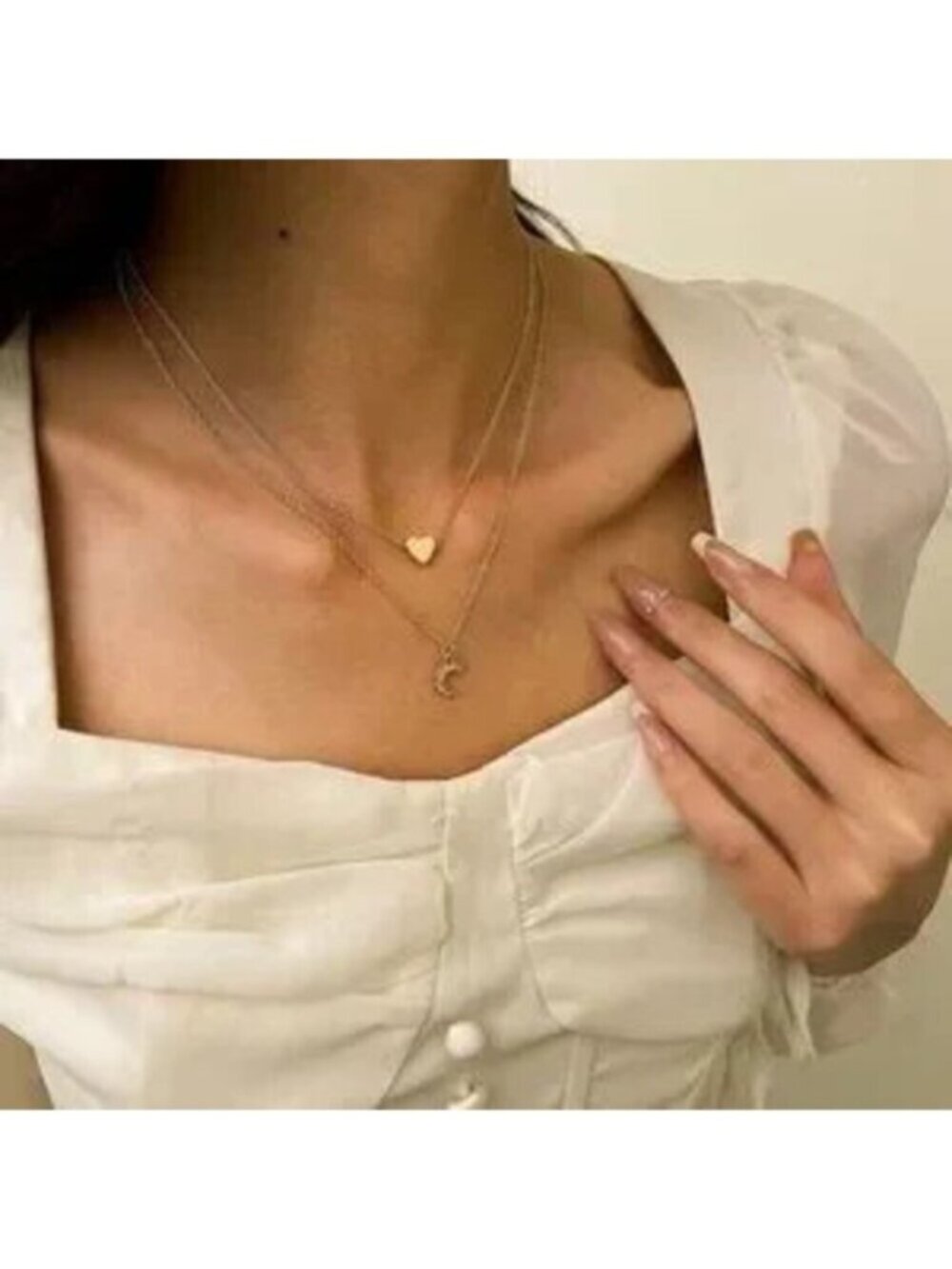 GOLD 14k Gold Plated Heart Moon CZ Layered Necklace